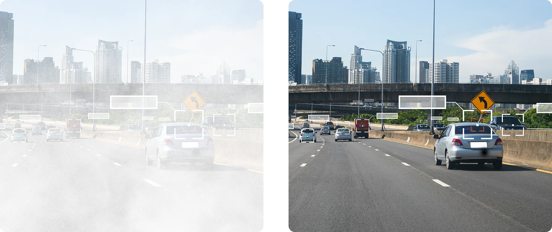 Hazy road input before real-time vision enhancement